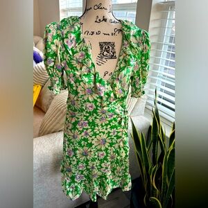 Topshop Women's Green Dress Floral Wrap Dress